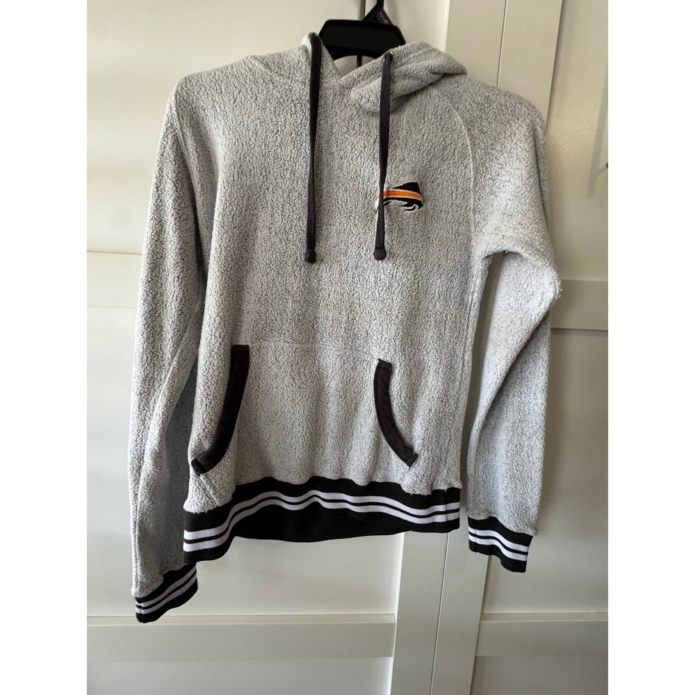 Fan Cloth Buffalo Bills Team Grey Textured Hoodie Striped Trim Sweatshirt Size M